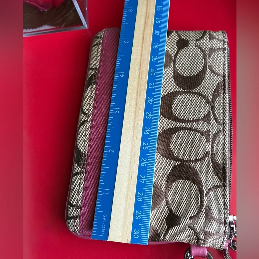 Coach Pink & Brown Signature Wristlet Case